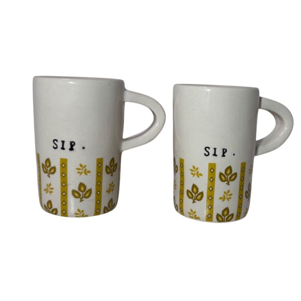 VTG Rae Dunn Espresso Cup SIP Leaf Pattern 3” Set of 2 Matching Floral